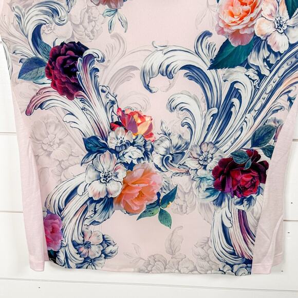 Ted Baker Judisa Pink Acanthus Scroll Woven Front Tee, EUC, US Size 4 MSRP $195 - Picture 5 of 11